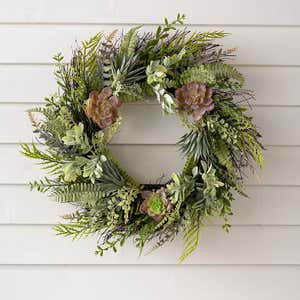 Faux Succulent and Fern Wreath