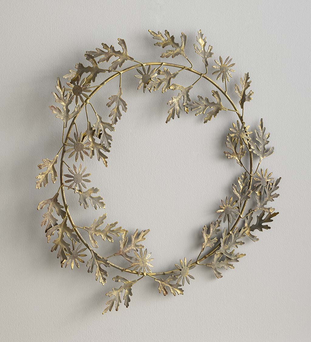 Metal Floral and Foliage Wreath with Antique Bronze Finish