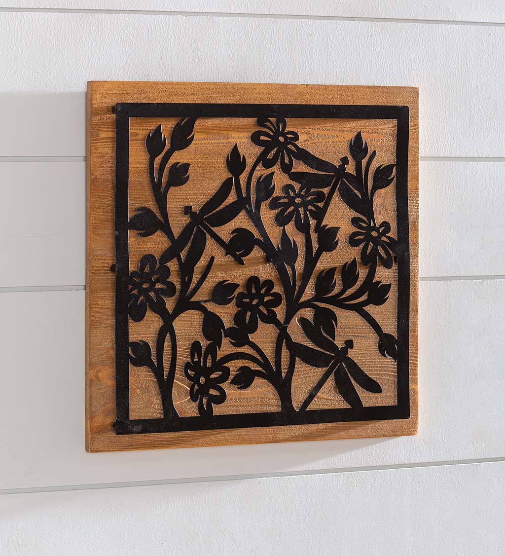 Wood and Laser Cut Metal Dragonfly Wall Art