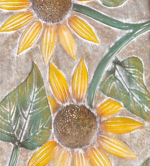 Sunflower Embossed Metal Wall Décor with Wood Frame