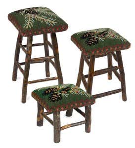 Hooked Hickory and Wool Pine Cone Stools