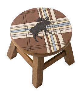 Hand-Carved Acacia Wood Moose with Stripes Footstool