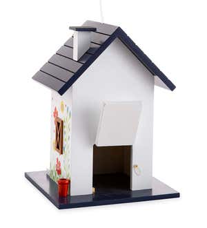 Hand-Painted Blooming Birdhouse with Floral Design