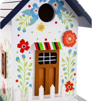 Hand-Painted Blooming Birdhouse with Floral Design