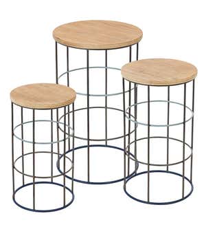 Metal and Wood Round Nesting Side Tables, Set of 3