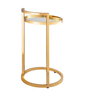 Round Mirror Topped Accent Table - Gold