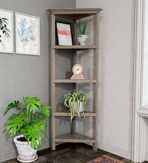 Farmhouse Four-Shelf Corner Bookcase