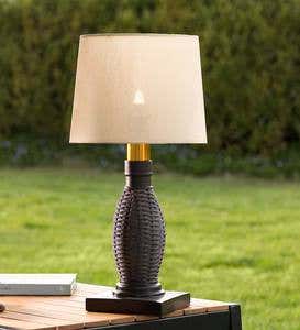 Outdoor Wicker Table Lamp with Removable Battery-Operated Torch