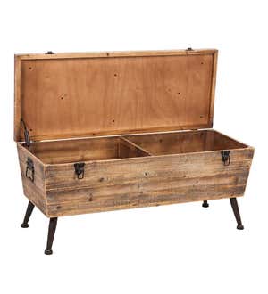 Rustic Wooden Storage Bench with Cushion Top