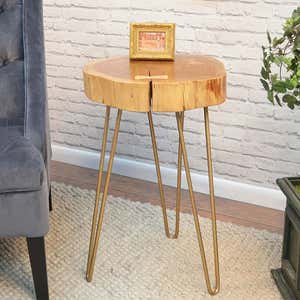 Live Edge Acacia Wood Accent Table with Hairpin Legs