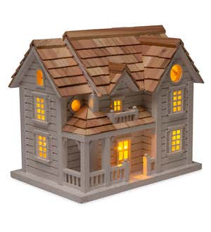 Kingsgate Cottage Lighted Birdhouse and Pedestal Pole Set