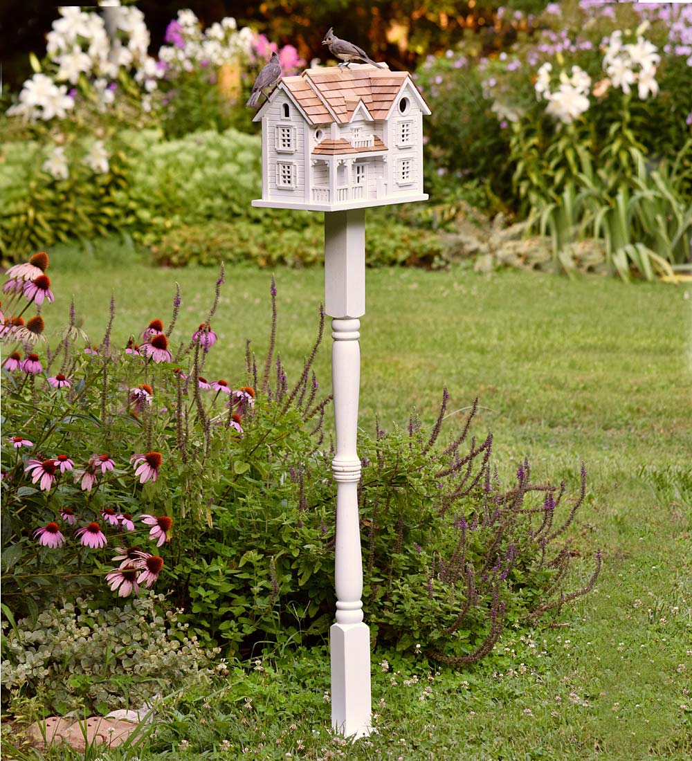 Kingsgate Cottage Lighted Birdhouse and Pedestal Pole Set