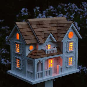 Kingsgate Cottage Lighted Birdhouse and Pedestal Pole Set