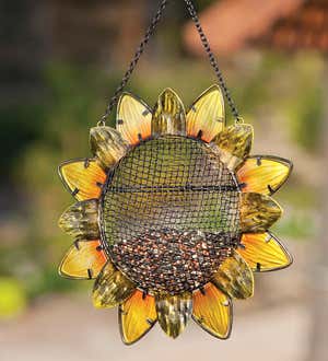 Glass Sunflower Hanging Mesh Bird Feeder