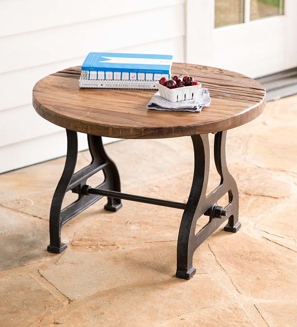 Birmingham Round End Table in Reclaimed Wood and Metal