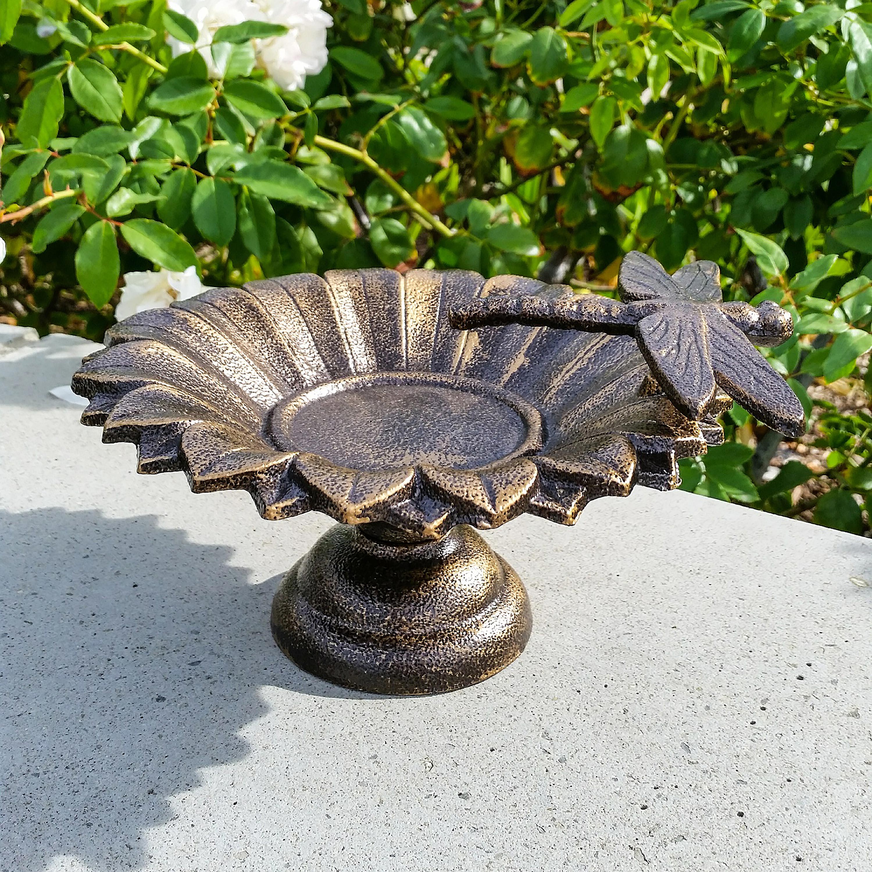 Dragonfly Tabletop Metal Birdbath - Brass