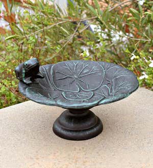 Frog Tabletop Metal Birdbath