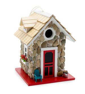 Stone Cottage Birdhouse and Bird Feeder Set