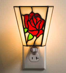 Tiffany-Style Stained Glass Rose Night Light
