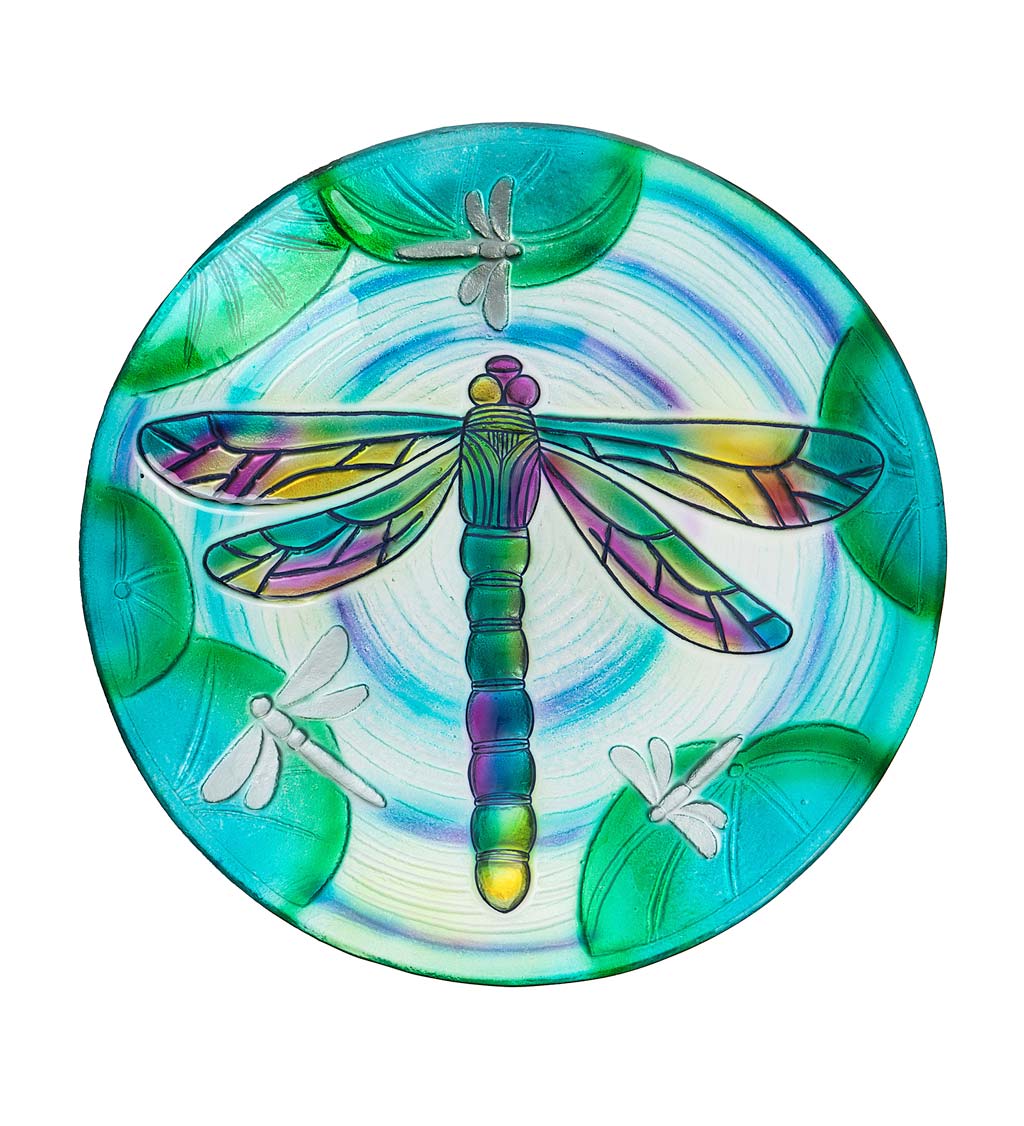 Fluttering Dragonfly Glass Birdbath Basin
