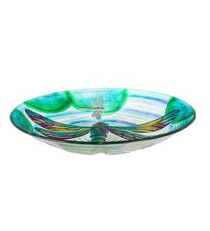 Fluttering Dragonfly Glass Birdbath Basin