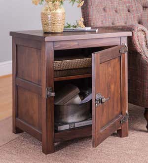 Portland Ice Box Wood Storage Side Table with Replica Hardware