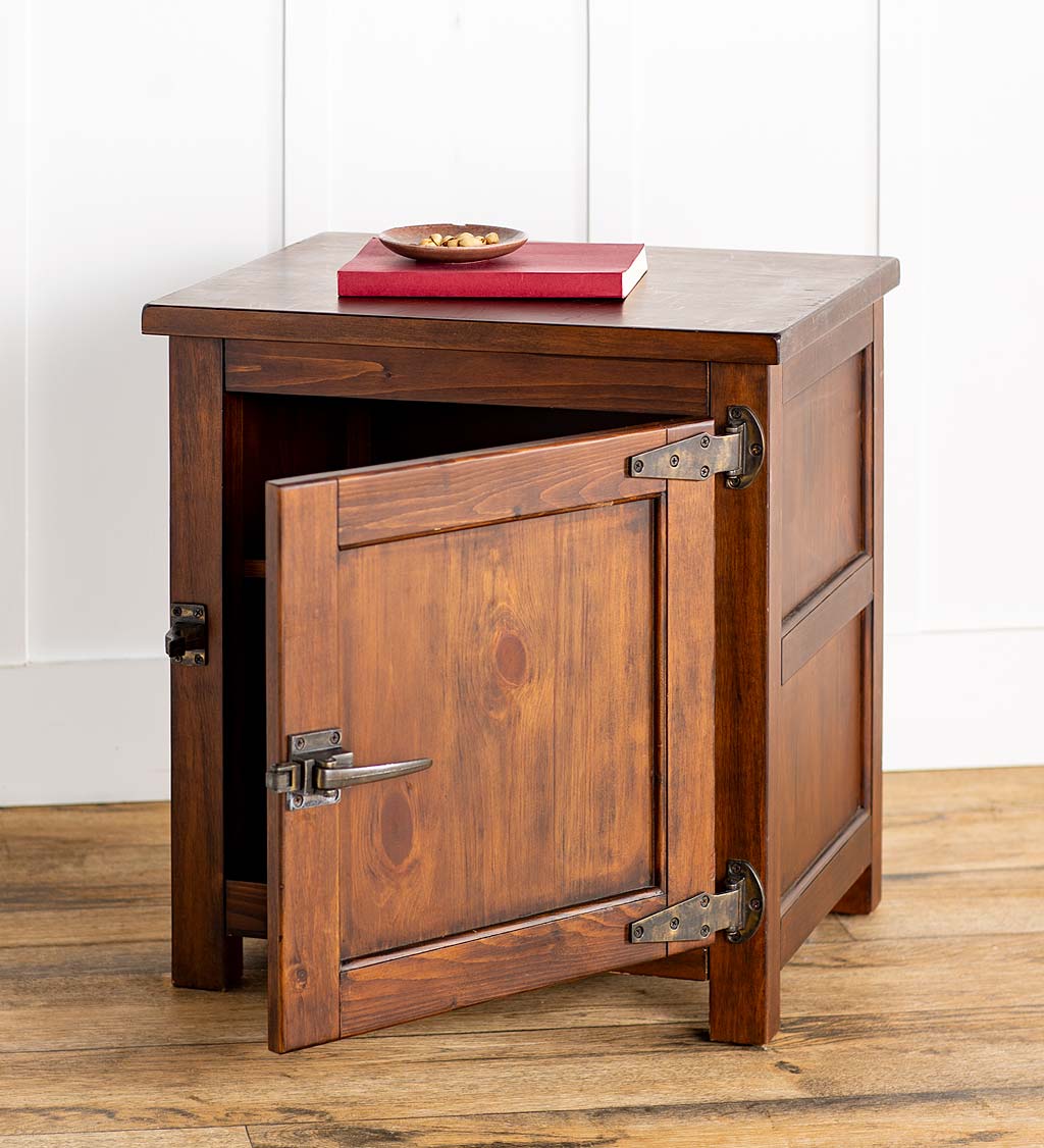 Portland Ice Box Wood Storage Side Table with Replica Hardware