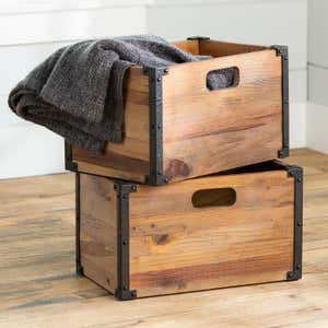 Deep Creek Rustic Wood Storage Crates, Set of 2