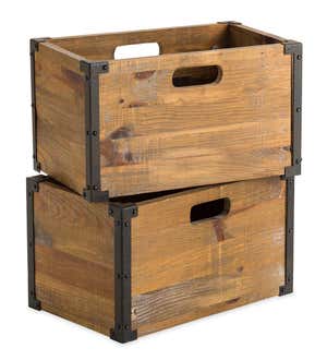 Deep Creek Rustic Wood Storage Crates, Set of 2