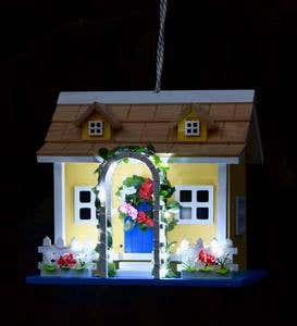 Somerset Lighted Birdhouse Yellow Cottage