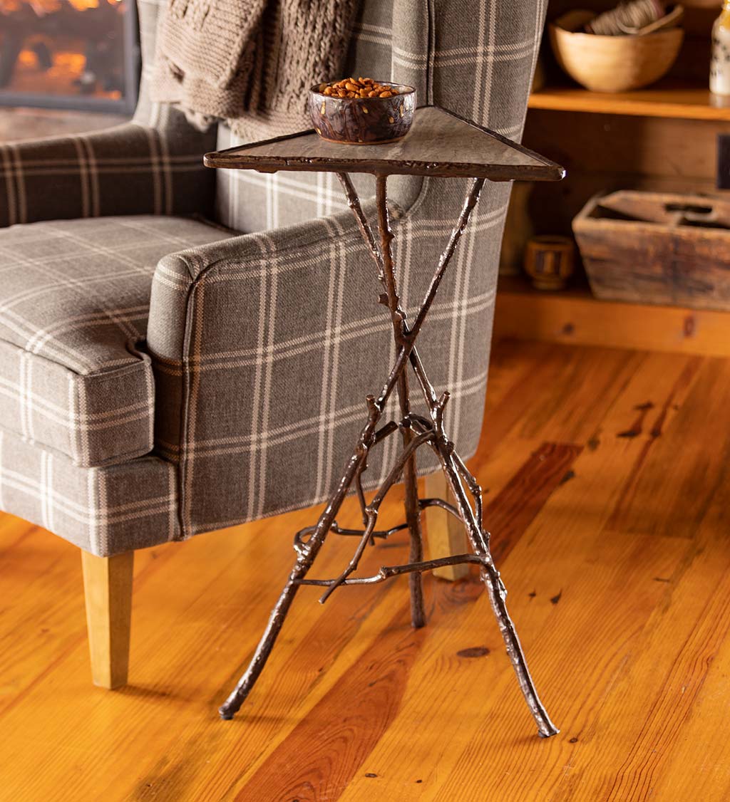 Indoor/Outdoor Crater Lake Tripod Cocktail Table with Marble Top