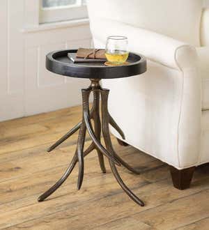 Anchorage Aluminum Antler and Reclaimed Wood Side Table