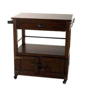 Portland Ice Box Kitchen Cart with Storage on Wheels - Walnut