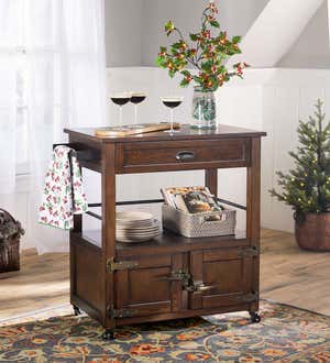 Portland Ice Box Kitchen Cart with Storage on Wheels - Walnut