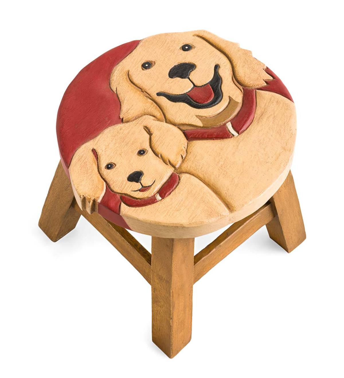 Hand-Carved Wood Golden Retrievers Footstool