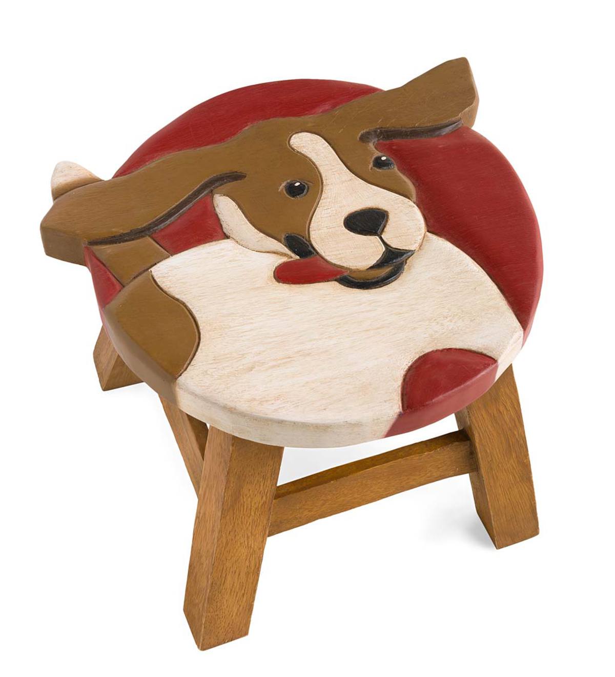 Hand-Carved Wood Beagle Footstool