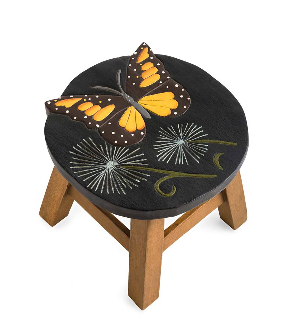 Hand-Carved Wood Butterfly Footstool