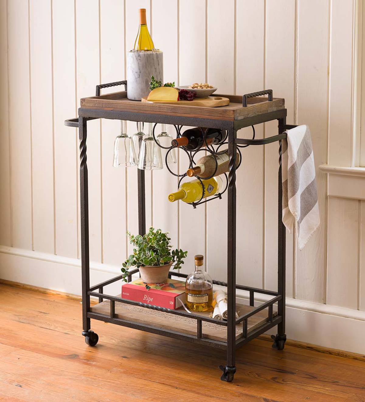 Deep Creek Rolling Wine Cart with Removable Serving Tray