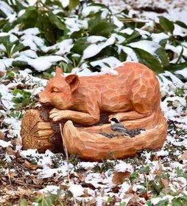 Carved Resin Fox Bird Feeder