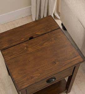 Arts and Crafts Mission Side Table with Charging Station - Oak