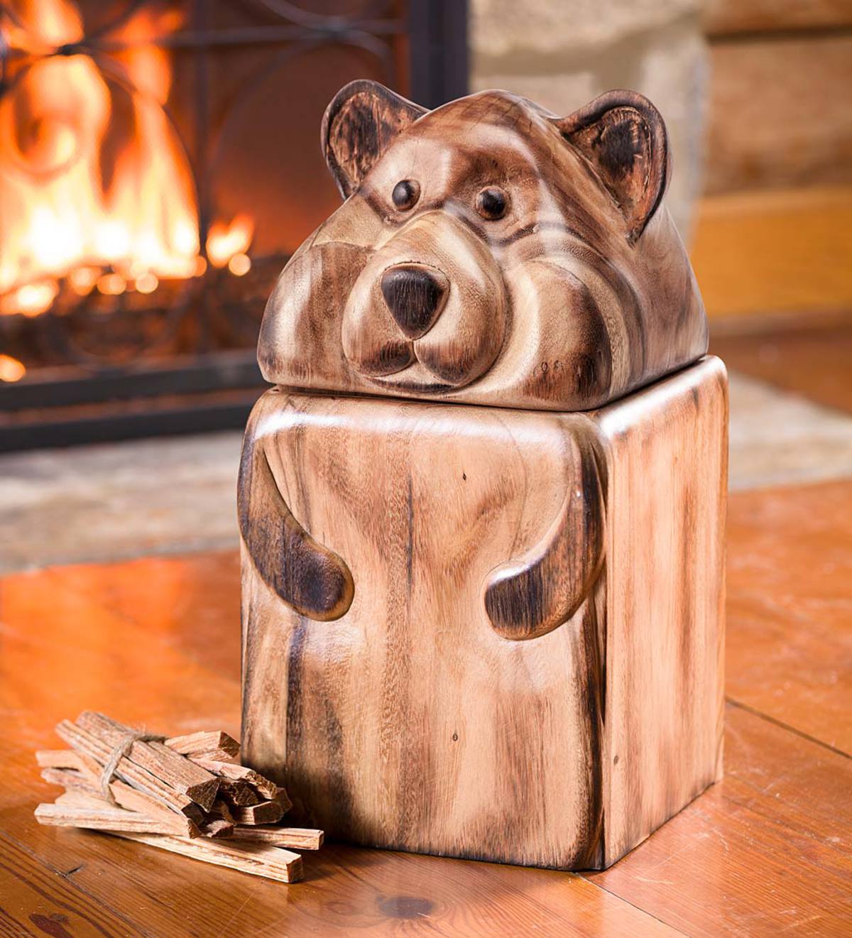 Hand-Carved Wood Bear Box