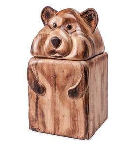 Hand-Carved Wood Bear Box