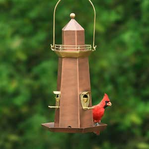 Metal Lighthouse Bird Feeder with Copper and Brass Finish