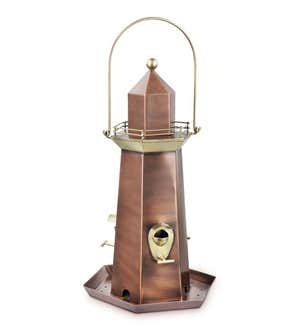 Metal Lighthouse Bird Feeder with Copper and Brass Finish