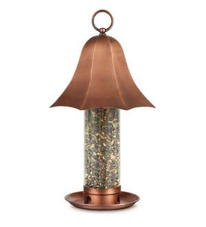 Copper-Colored Metal Bell Bird Feeder with Clear Seed Tube