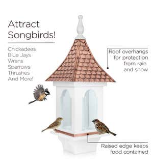 Hand-Hammered Copper and White Hardwood Villa-Style Bird Feeder