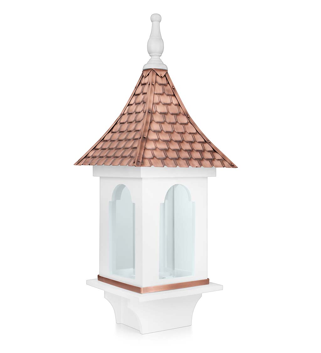 Hand-Hammered Copper and White Hardwood Villa-Style Bird Feeder