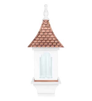 Hand-Hammered Copper and White Hardwood Villa-Style Bird Feeder