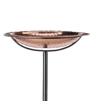 Pure Copper Birdbath on Powder-Coated Steel Pole With Sturdy Three-Prong Stake