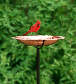 Pure Copper Birdbath on Powder-Coated Steel Pole With Sturdy Three-Prong Stake